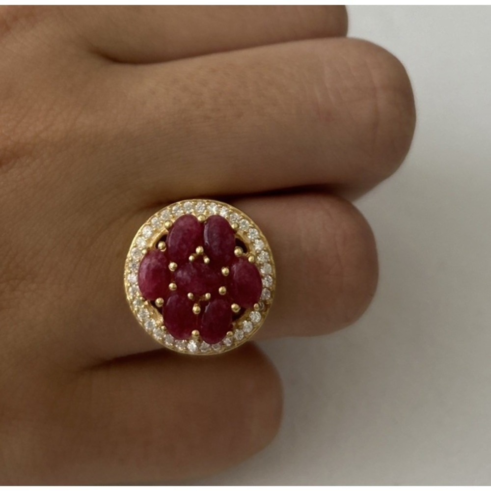 Round Natural Ruby Sterling Silver Ring Size  6